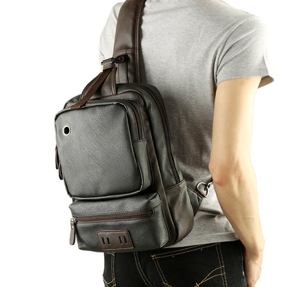 Leather men bag student backpack leisure