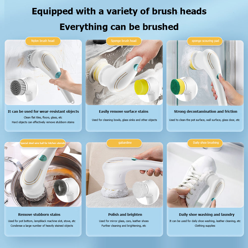 Multifunctional Electric Scrubber Brush Set With 5 Heads